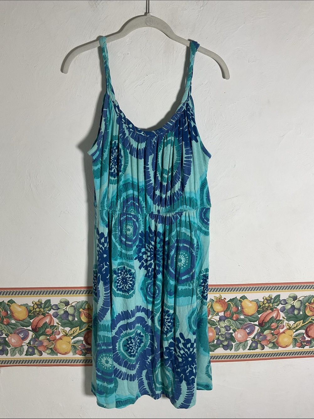 Style & Co Woman Blue Tie Dye Sundress Gold Metallic Trim Size 1X
